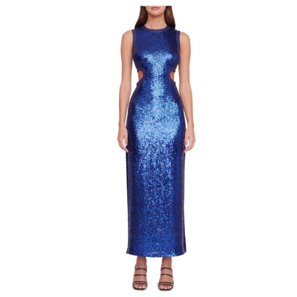 STAUD Blue Sequin Cutout Formal Dress | Gala / Wedding Guest Gown | Size M
